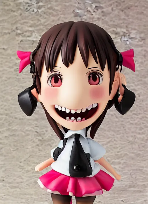 Prompt: a spoof panting of a kawaii anime girl figurine caricature with a big dumb grin featured on Wallace and Gromit by Quentin Matsys