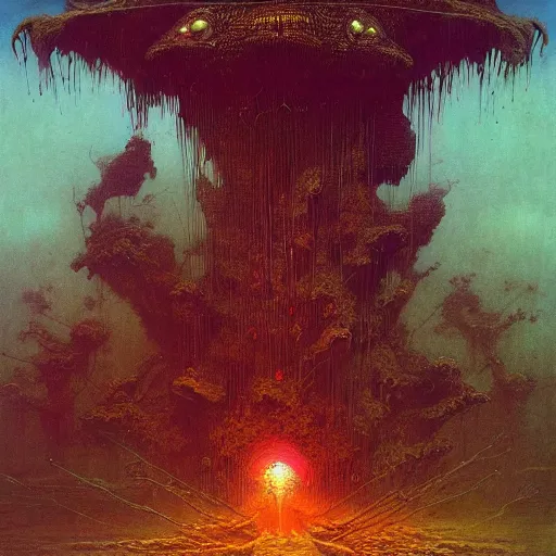 Prompt: war wonderland by lisa frank and beksinski and wayne barlowe, exquisite detail, post processing, masterpiece, cinematic, sharp focus, deep colors