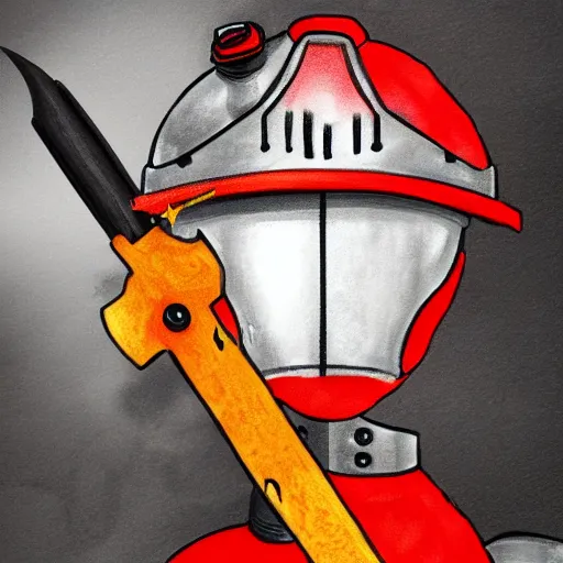 Prompt: A knight wearing a firefighter helmet and wielding a fire axe, highly detailed, digital art, sharp focus, trending on art station, flames, anime art style