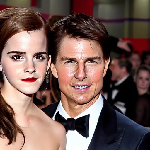 Prompt: emma watson couch and tom cruise screaming