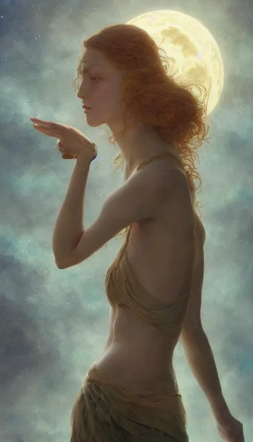 Image similar to epic masterpiece sweet dreams, sweaty skin, hyperrealistic, octane render, cinematic, night, moon, beautiful face and flawless skin, perfect hands, 5 fingers, emerald by Edgar Maxence and Ross Tran and Michael Whelan, Lorenzo Sperlonga Legends of Runeterra