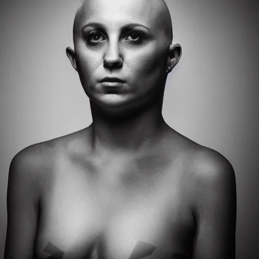 Prompt: professional photo of an beautiful skinhead woman, high definition, 8k