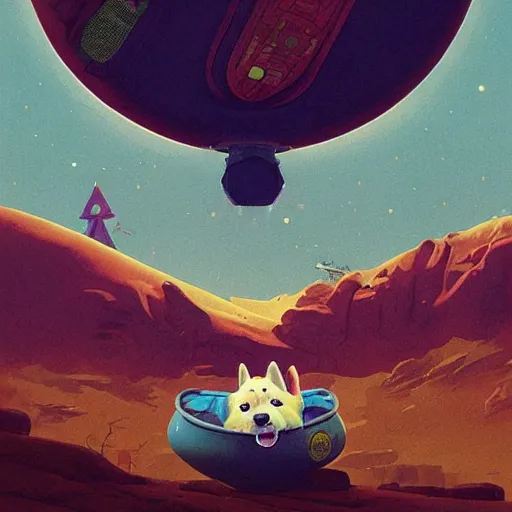 Prompt: a heroic corgi cosmonaut, digital painting by simon stalenhag and tim white, highly detailed, dynamic, beautiful, cinematic, intense