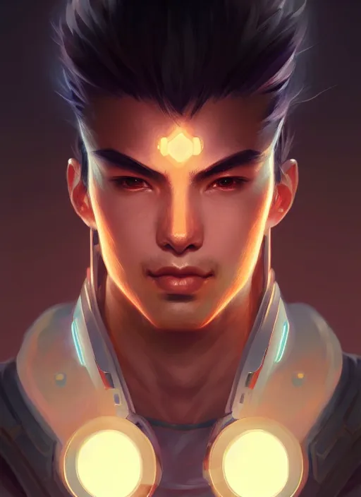 Image similar to symmetry!! portrait of yasuo, league of legends, tech wear, glowing lights!! intricate, elegant, highly detailed, digital painting, artstation, concept art, smooth, sharp focus, illustration, art by artgerm and greg rutkowski and alphonse mucha