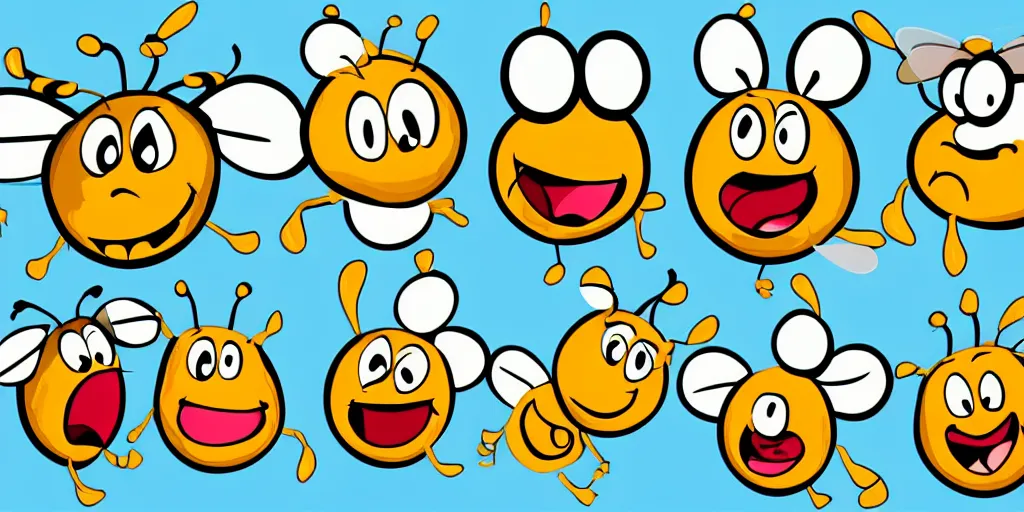 Image similar to Bees with facial expressions smiling laughing crying bees cartoon style