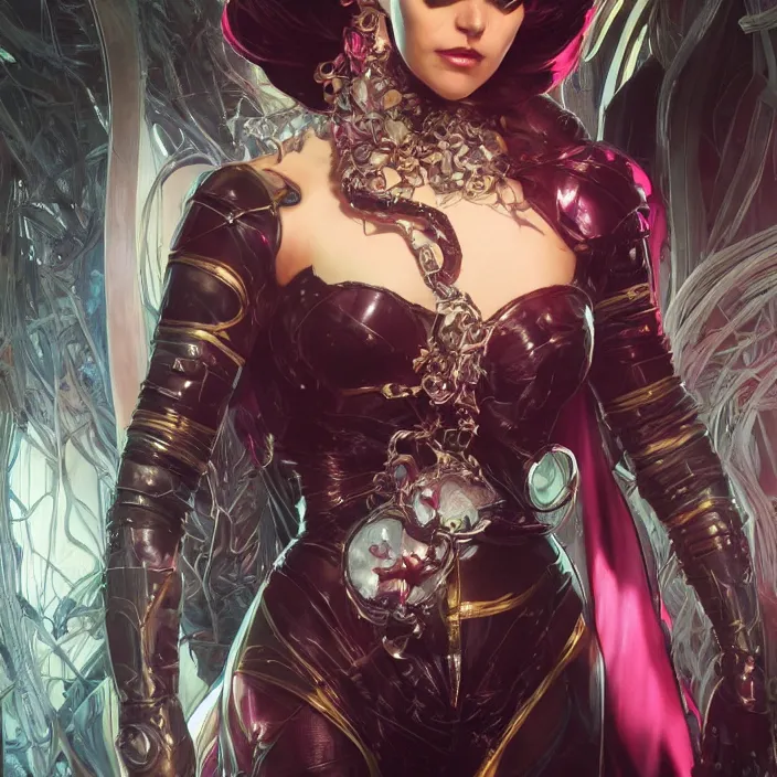 Prompt: a beautiful female super villain being evil, ultra realistic, concept art, intricate details, serious, highly detailed, photorealistic, octane render, 8 k, unreal engine, art by todd mcfarlane and artgerm and greg rutkowski and alphonse mucha