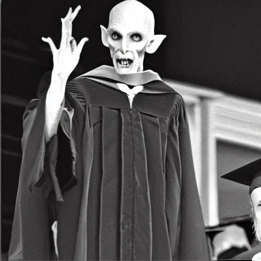 Prompt: nosferatu gives university graduation speech