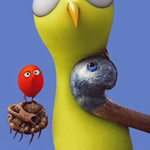 Prompt: a bird hugging a worm by pixar