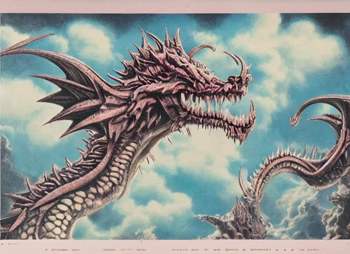 Prompt: soft pleasing - palette roaring symmetrical spiky friendly creature, close - up, pleasing palette, cute spiky teeth, adorable, friendly, highly detailed, made out of idyllic nebulous clouds sophisticated detailed pastel dragon from scenery fantasia ( 1 9 4 1 )