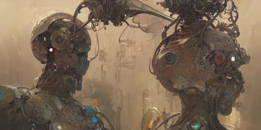 Image similar to Ultra realistic illustration, portrait of a robot locked in a cage by his owners , sci-fi, fantasy, intricate, elegant, highly detailed, digital painting, trending on Artstation, smooth, sharp focus, concept art, art by peter mohrbacher and greg rutkowski and alphonse mucha,