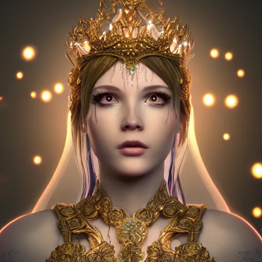 Image similar to portrait of fairy princess, glowing, ornate and intricate jewelry, jaw dropping beauty, glowing background lighting, white accent lighting, hyper detailed, fairy tale, 4 k octane render