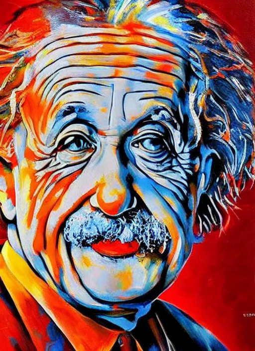 Image similar to portrait of albert einstein, vivid, intricate, highly detailed, smooth, oil paint illustration by eric le pape