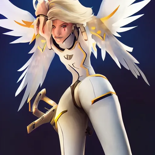 Image similar to mercy ( overwatch ), digital art by john jean and mad dog jones