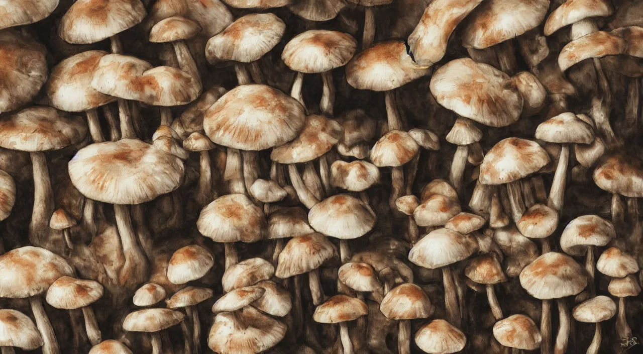 Prompt: photo of mushrooms city ultra realistic, highly detailed, sharp focus, cinematic lighting, mood lighting, realistic, vivid colors, painting, photorealistic, digital art, non blurry, sharp, smooth, illustration