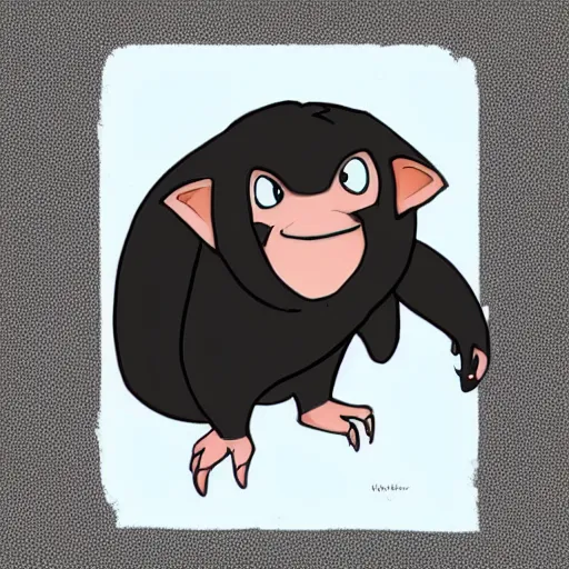 Prompt: character design of cute niffler, cartoon style, like goblin nft