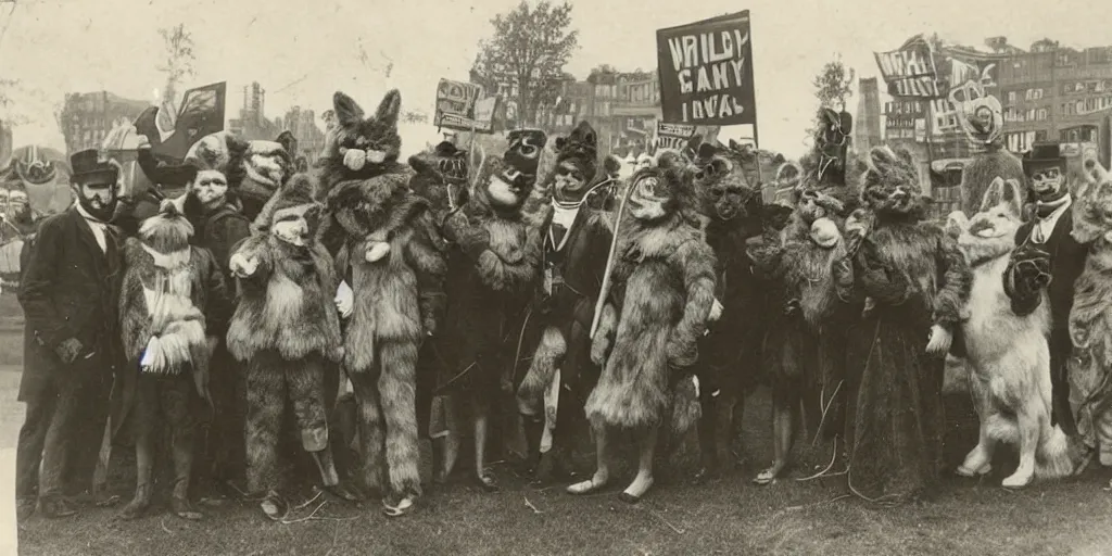 Image similar to a furry convention, 1 9 0 0 s photograph