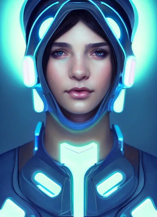 Prompt: symmetry portrait of a very beautiful caucasian young cyberpunk woman wearing a visor, sci - fi, tech wear, glowing lights intricate, elegant, highly detailed, digital painting, artstation, concept art, smooth, sharp focus, illustration, art by artgerm and greg rutkowski and alphonse mucha