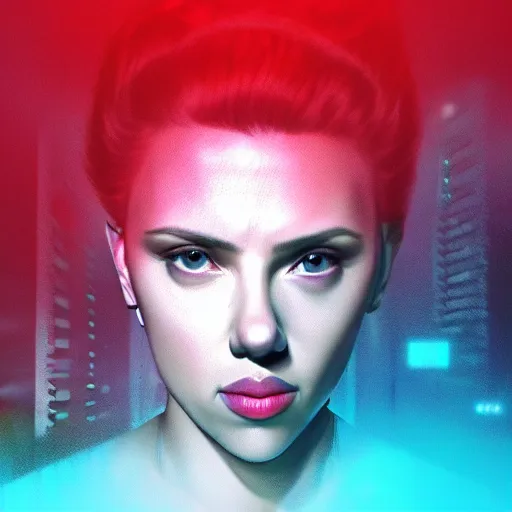 Image similar to surreal scarlett johansson covered in chromatic abberations mysterious foggy misty room, beautiful, pscychodelic, trending on artstation, artwork by Nicolas Winding Refn