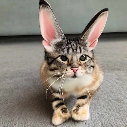 Prompt: half cat half bunny