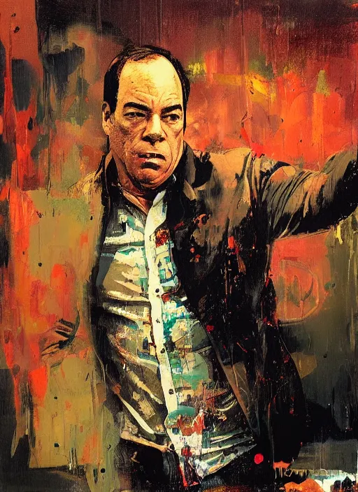 Image similar to jon taffer immersed in sludge!!!, painting by phil hale, fransico goya,'action lines '!!!, graphic style, visible brushstrokes, motion blur, blurry, visible paint texture, crisp hd image