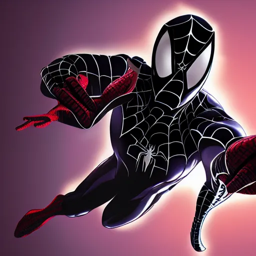 Image similar to Spider-Man in Symbiote Suit by Isaac Olander, artstation.