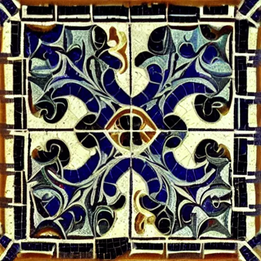 Prompt: beautiful roman mosaic of mc escher tiles, detailed, intricate