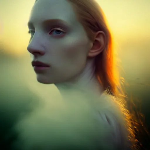 Prompt: photographic portrait of a stunningly beautiful english renaissance female in soft dreamy light at sunset, fog, beside the river, soft focus, contemporary fashion shoot, in a denis villeneuve and tim burton movie, by edward robert hughes, annie leibovitz and steve mccurry, david lazar, jimmy nelsson, extremely detailed, breathtaking, hyperrealistic, perfect face, octane render