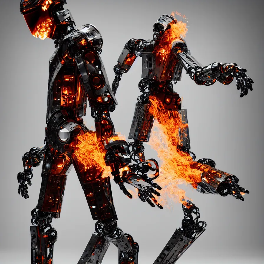 Prompt: single robotic flaming armor ; designed by c. a. k. e., marc newsom, zaha hadid, blond ltd, layer design ; natural materials ; industrial design ; behance ; le manoosh ; pinterest ; if design award ; reddot design award
