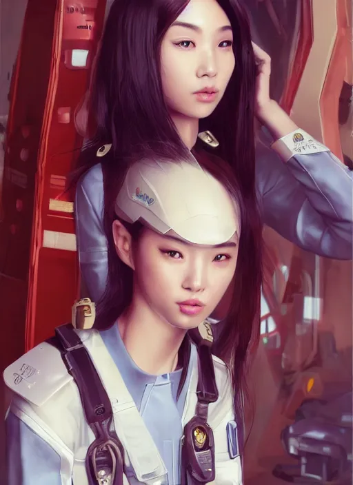 Prompt: portrait of angelababy, futuristic hong kong police uniform girl, au naturel, hyper detailed, digital art, trending in artstation, cinematic lighting, studio quality, smooth render, unreal engine 5 rendered, octane rendered, art style by klimt and nixeu and ian sprigger and wlop and krenz cushart