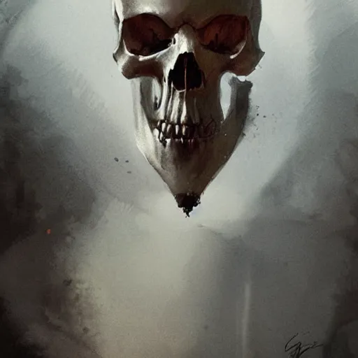 Image similar to portrait of character with a skull nose where his nose is supposed to be, by Greg rutkowski