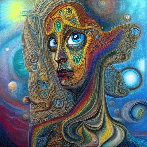 Image similar to psychosis in oil paint, surrealist intricate highly detailed at, astral ethereal, trending on art station, masterpiece, visionary art