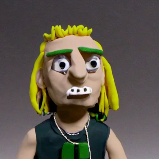 Image similar to riff raff, made of clay, as a claymation character