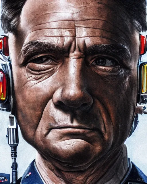 Image similar to detailed portrait of lieutenant columbo as a cyborg, advanced technology, city, sunny day, scifi, atmosphere, professional, 8 k high definition, insanely detailed, intricate