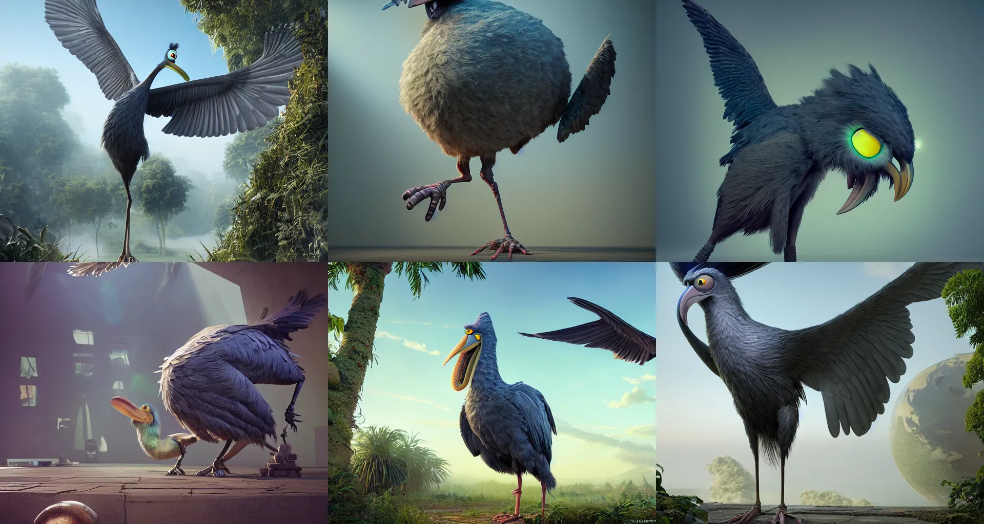 Prompt: incredibly realistic, too detailed fullbody of mike wazowski shoebill angel, octane render, bump mapping, macro image, global illumination, 8 k, bokeh, enki bilal, yuji himukai, jen zee, peter mohrbacher