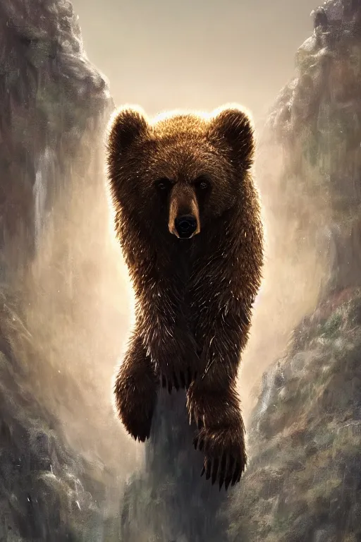 Image similar to a portrait of a crystalized bear by Greg Rutkowski, Sung Choi, Mitchell Mohrhauser, Maciej Kuciara, Johnson Ting, Maxim Verehin, Peter Konig, final fantasy , mythical, 8k photorealistic, cinematic lighting, HD, high details, atmospheric,