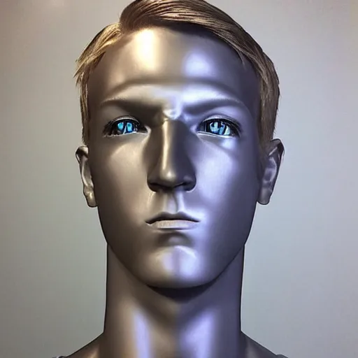 Image similar to “a realistic detailed photo of a guy who is an attractive humanoid who is half robot and half humanoid, who is a male android, twitch streamer Ninja Tyler Blevins, shiny skin, posing like a statue, blank stare”