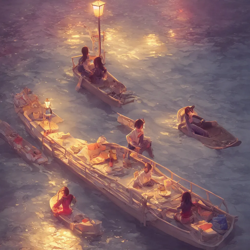 Prompt: grand river lantern festival, a beautiful girl is sitting on the boat, chinese watercolor style, trending on artstation, global illumination, radiant light, night lighting, fantasy art by makoto shinkai, lois van baarle, ilya kuvshinov, rossdraws and tom bagshaw, detailed and intricate environment, 8 k