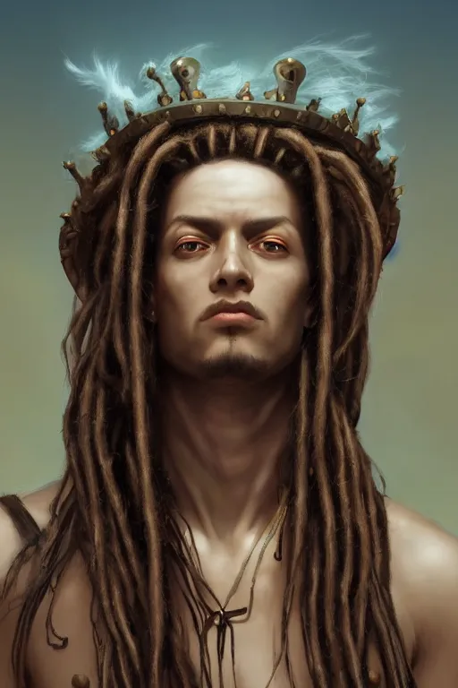Prompt: portrait of a king with long wild dreads, straight on portrait, by artgerm, james jean, tom bagshaw, gerald brom, 4 k, smooth, hd, substance designer render, full body character concept art, vaporwave!!,