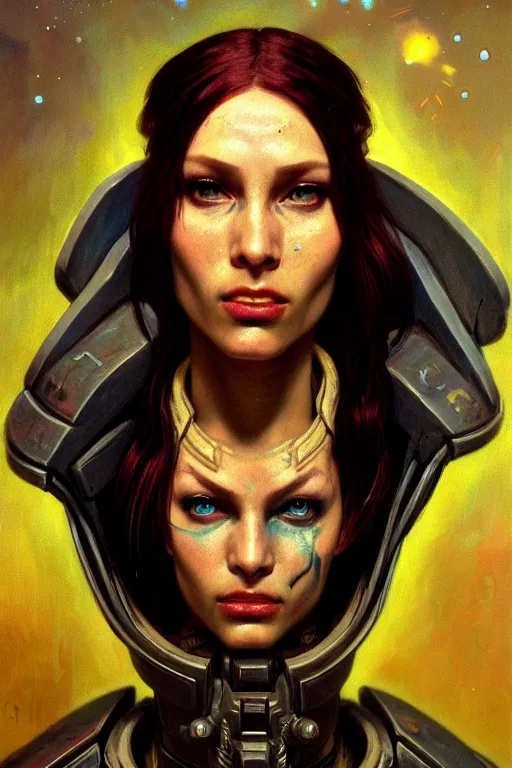 Image similar to character portrait cyberpunk starcraft terran warhammer 4 0 k space marine commmissar ( ( ( ( ( ( ( ( totally definitely not negative no not girl with the pearl earring inspired ) ) ) ) ) ) ), character design, painting by gaston bussiere, katsuya terada, frank frazetta, tom of finland, trending on artstation