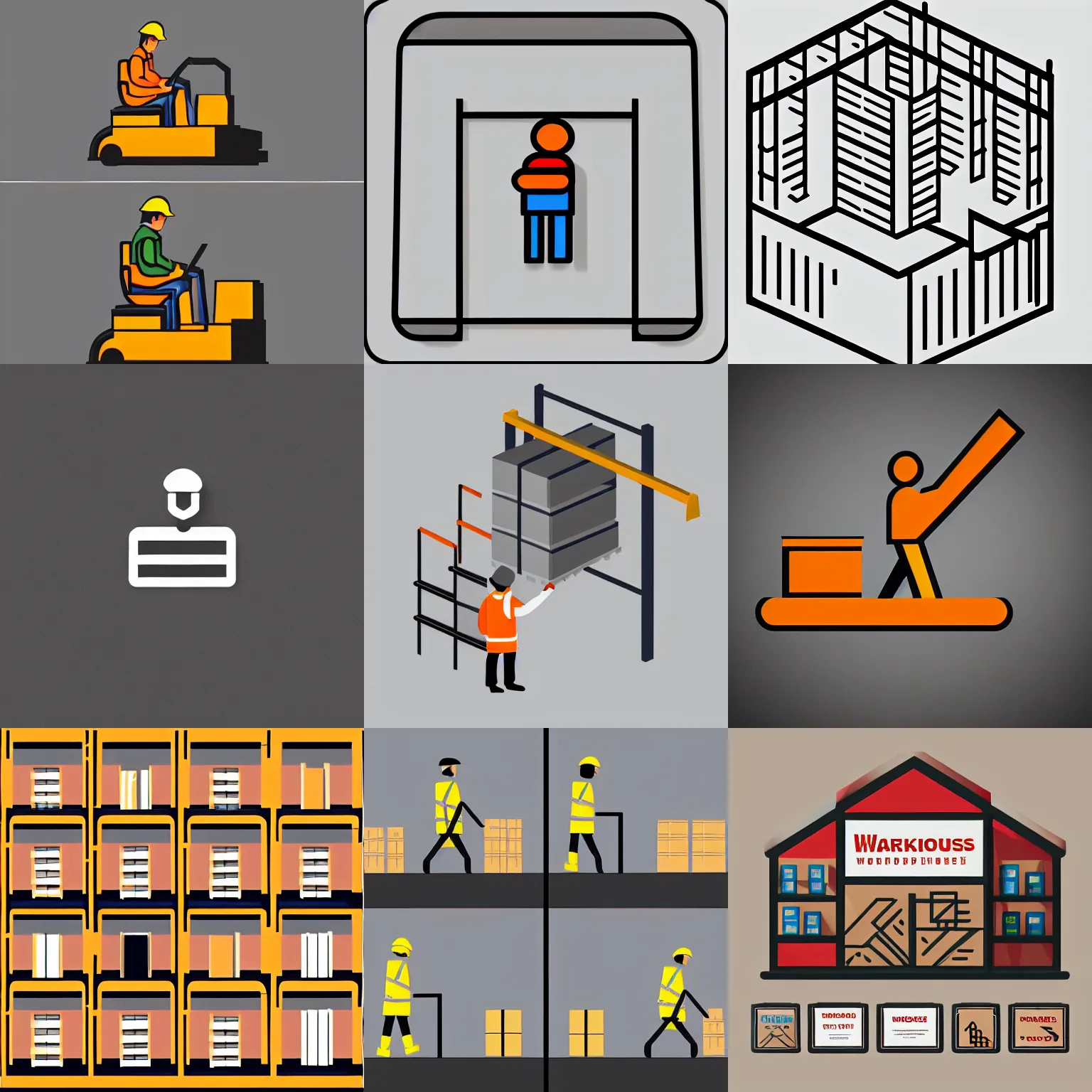 Prompt: icon of warehouse worker stylized minimalist behance