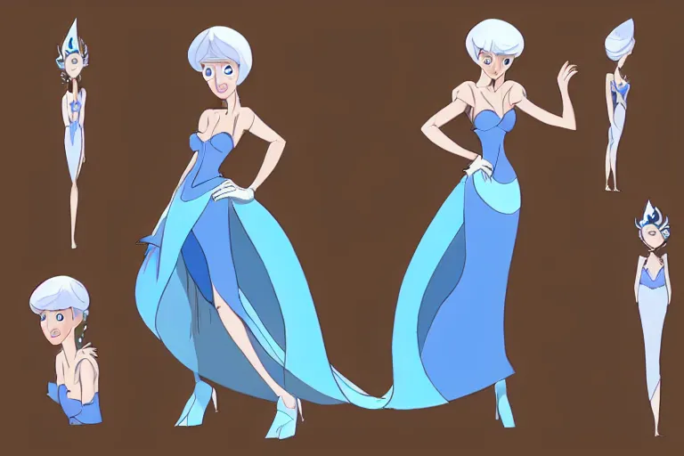 Prompt: n the style of don bluth : an anthropomorphic female blue dragon : wearing jewlery : wearing a nice white dress : head torso legs feet : lorax movie : artstation