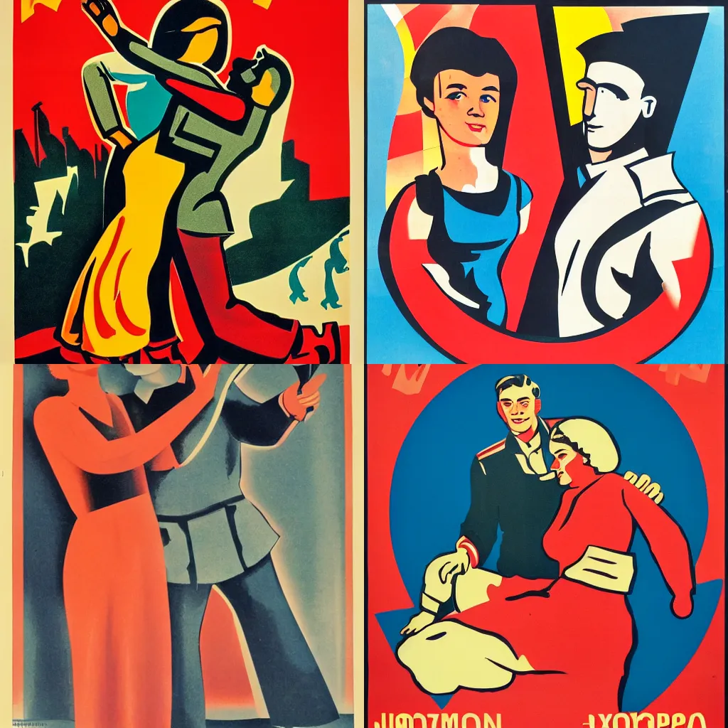 Prompt: soviet propaganda poster of a man and woman working