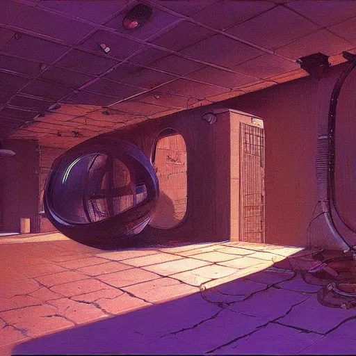 Prompt: painting of a syd mead scifi ancient civilzation laundry room, purple sun, beksinski