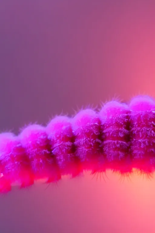 Image similar to high quality macro close-up translucent fluffy caterpillar! gorgeous highly detailed hannah yata elson peter cinematic pink lighting high quality low angle hd 8k sharp shallow depth of field