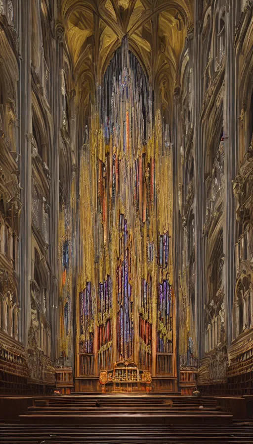 Prompt: highly detailed subjective painting outlining the most eternally beautiful pipe organ in existence by greg rutkowski, by james paick, by mokoto shinkai, by hernando gaswater, 4 k resolution, octane render, vibrant uplifting color scheme