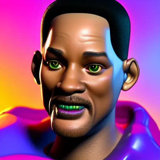 Prompt: a detailed 3 d render of a sad handsome will smith poorly disguised as a cyborg in the style of junji ito and lisa frank, vray, 8 k, ornate, photorealistic, zbrush, unreal engine, cinema 4 d, octane renderer