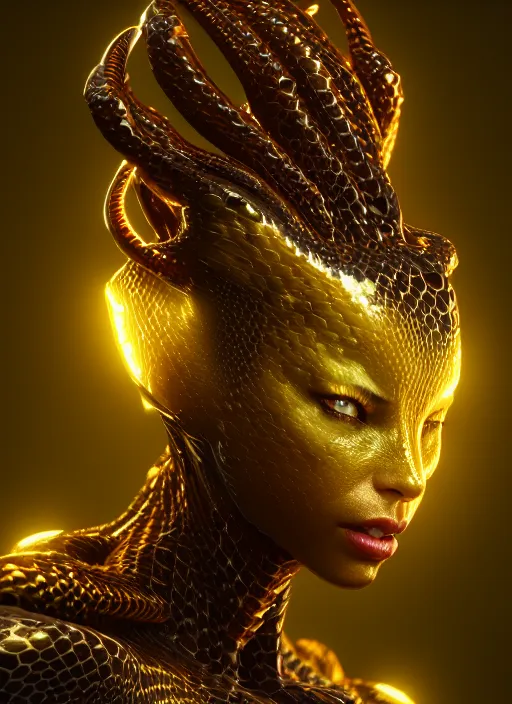 Prompt: female gold venom, naturel, hyper detailed, digital art, trending in artstation, cinematic lighting, studio quality, smooth render, unreal engine 5 rendered, octane rendered, art style by klimt and nixeu and ian sprigger and wlop and krenz cushart