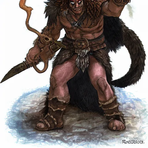 Image similar to Character portrait, face close up: Human Male Barbarian/Druid. Wolf, demon axe, hell. In the style of Ralph Horsley