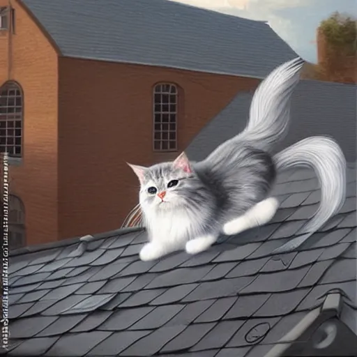 Prompt: a british longhair cat walking on the roof, by stanely artgerm