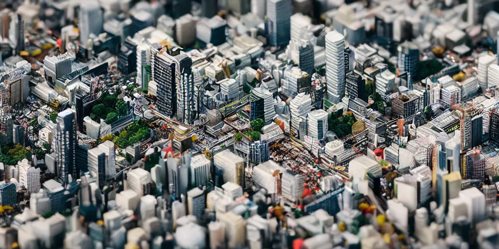 Prompt: a miniature diorama of downtown tokyo, macro photography